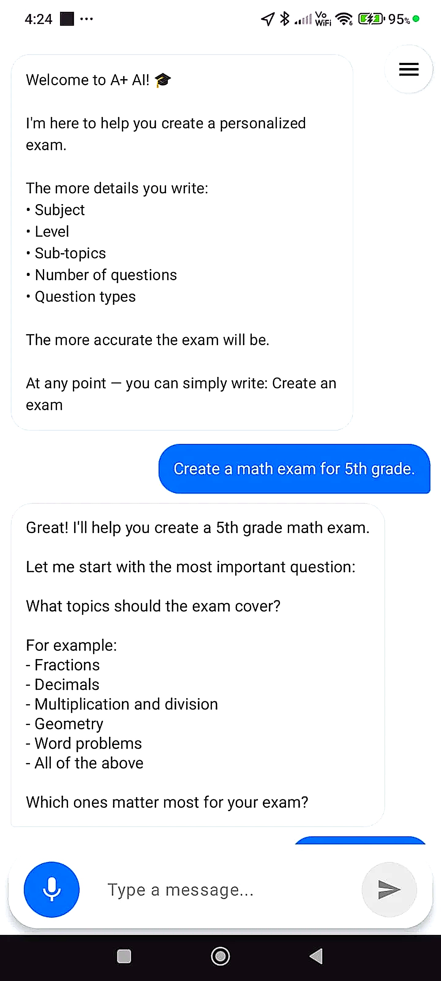 A Plus AI chat interface